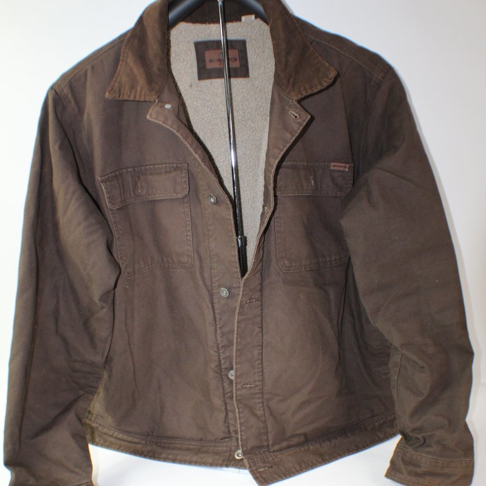 Woolrich Trucker Jacket Men's M Sherpa Lined Button Up Corduroy Collar Brown XXL